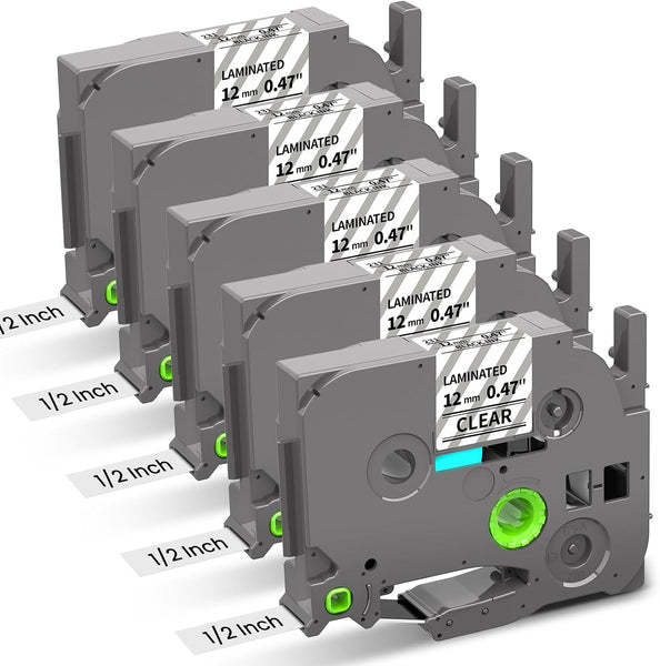5 Pack Compatible Brother TZe-131 Label Tape 12mm Black on Clear Laminated Tape Cassettes