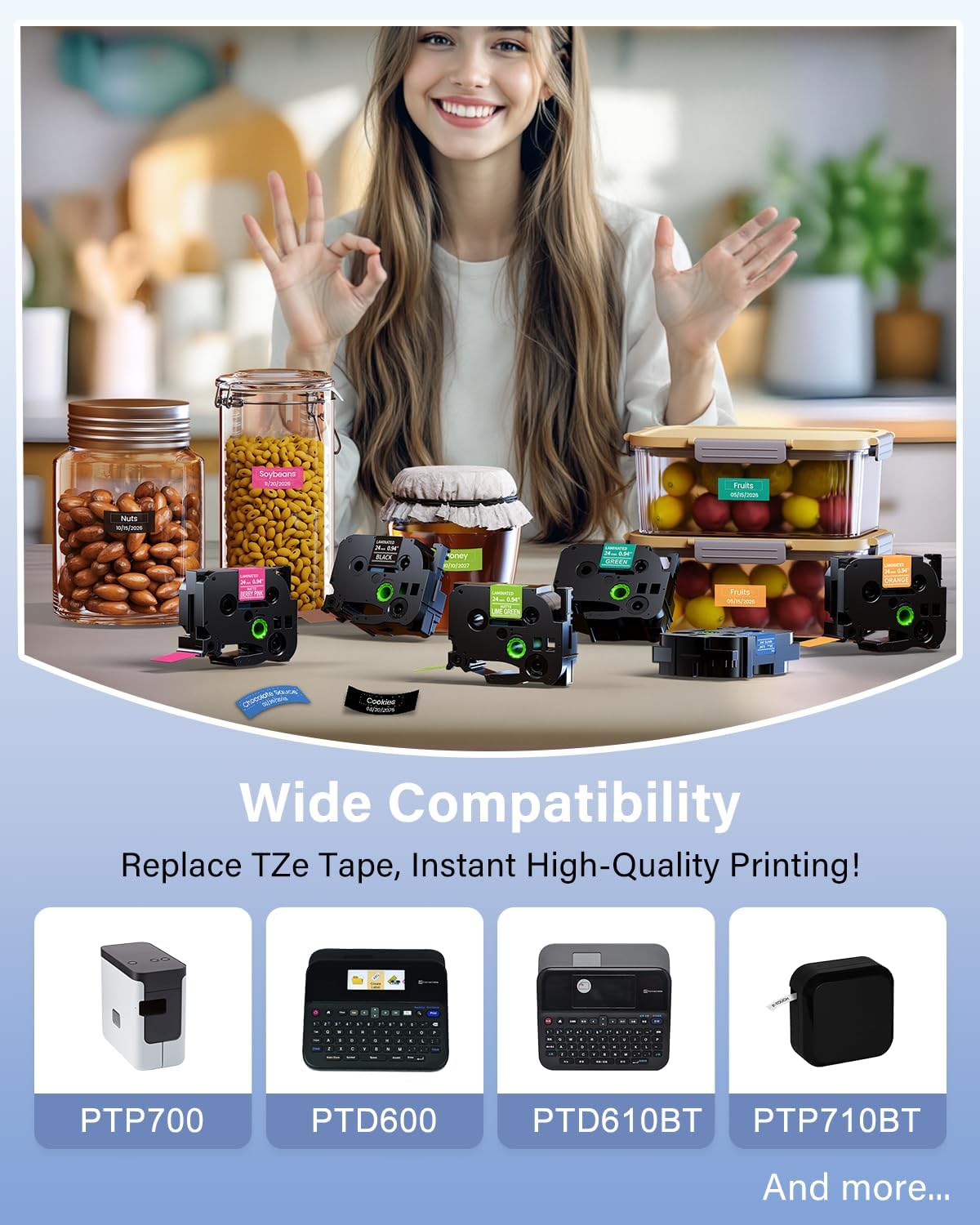 24mm TZ Tape Replacement for TZe Tape 24 mm 0.94 P-Touch TZe Laminated | TZ Colored Tape Refills Compatible with Brother Label Maker Tape PT-D600 D610BT P700 P710BT Cube Plus, 1" x 26.2', 6 Pack