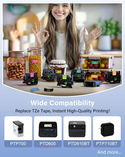 24mm TZ Tape Replacement for TZe Tape 24 mm 0.94 P-Touch TZe Laminated | TZ Colored Tape Refills Compatible with Brother Label Maker Tape PT-D600 D610BT P700 P710BT Cube Plus, 1" x 26.2', 6 Pack