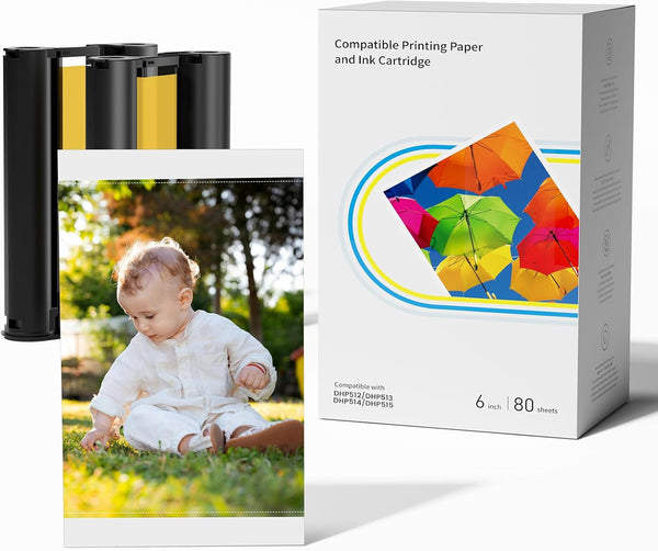 Compatible Replacement for Liene Amber 4x6 Photo Paper Value Bundle – 80 Sheets + 2 Ink Cartridges, Dye‑Sublimation Technology, for Amber M100/M200/M110/M210 & DHP512‑515