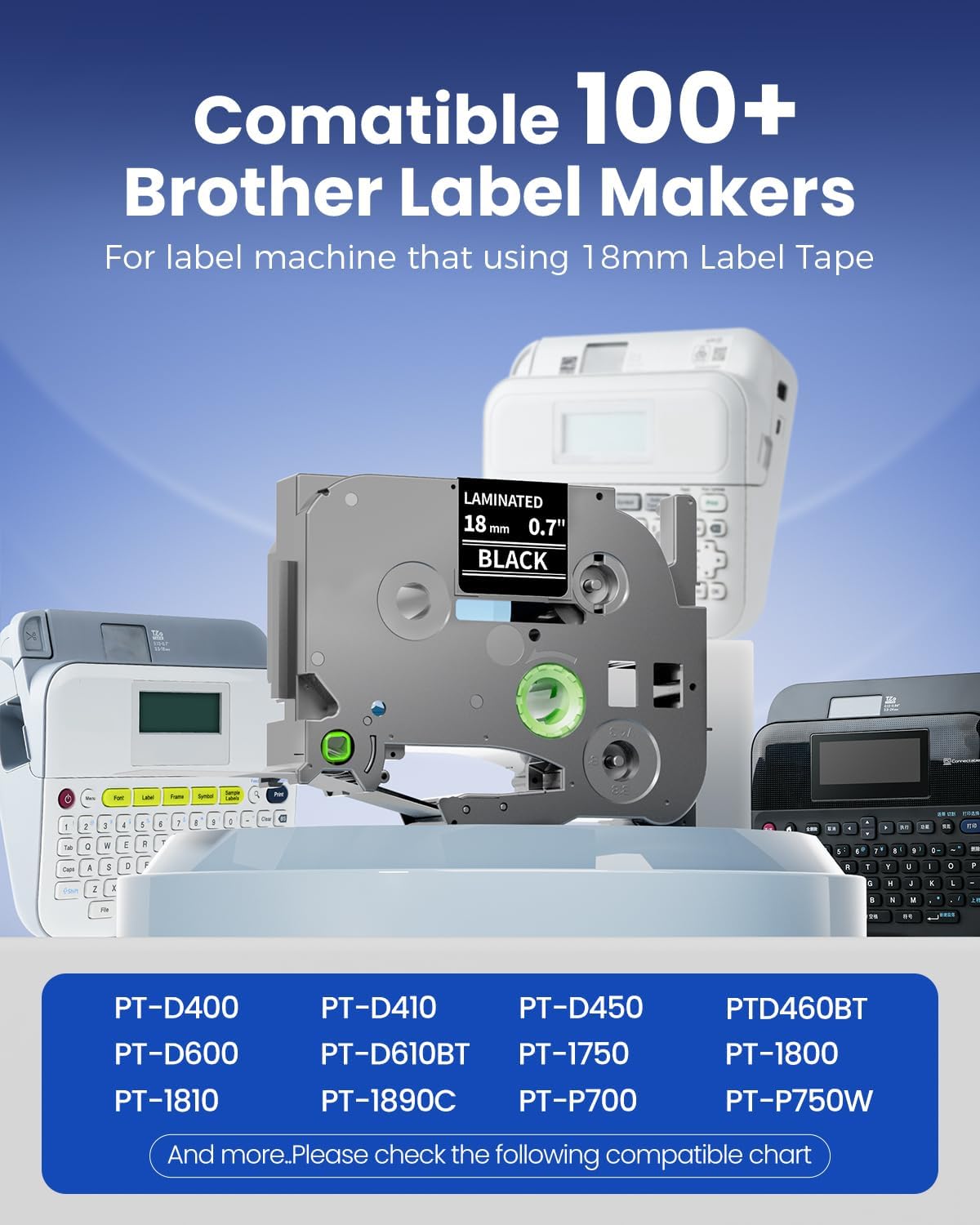 Compatible Brother TZe-345 Label Tape 18mm (0.7") White on Black | Laminated Replacement Tape for P-touch Label Makers PT-D400, PT-D610BT, PT-E300, PT-E560BTVP  | Colorty