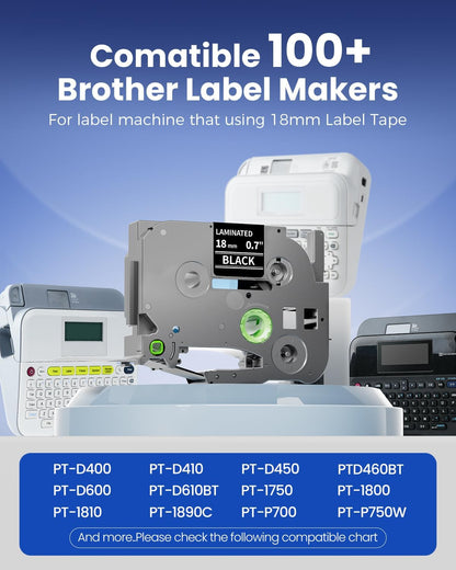 Compatible Brother TZe-345 Label Tape 18mm (0.7") White on Black | Laminated Replacement Tape for P-touch Label Makers PT-D400, PT-D610BT, PT-E300, PT-E560BTVP  | Colorty