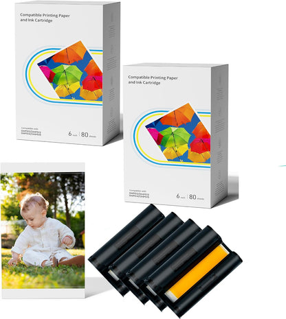 Compatible Replacement for Liene Amber 4x6 Photo Paper Ultimate Value Bundle – 160 Sheets + 4 Ink Cartridges, High‑Quality Dye‑Sublimation Prints, for Amber Series Printers (M100/M200/M110/M210 & DHP512‑515)