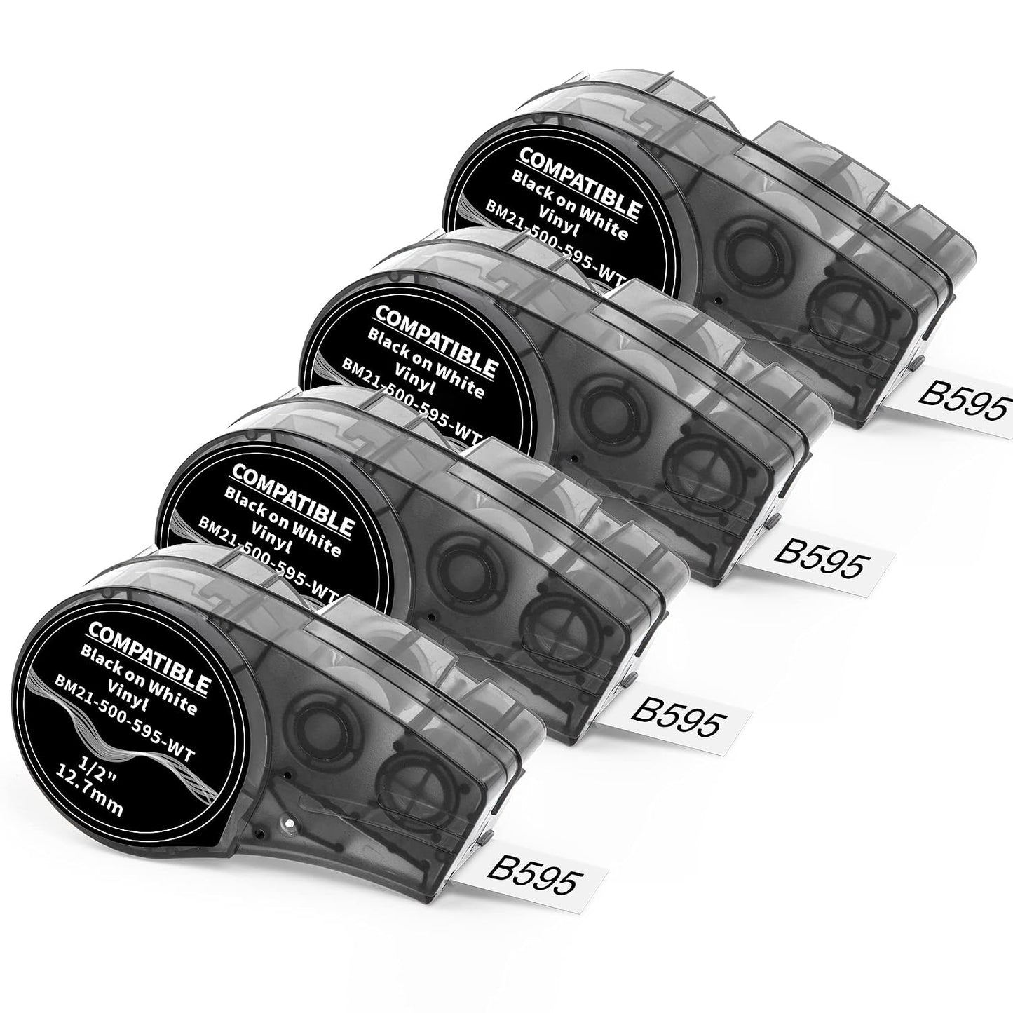 Label Tape Replacememt for M21-500-595-WT Vinyl Label Tape 1/2 Inch All-Weather High Adhesion Tape for Indoor/Outdoor, 21' Length 0.5" Width, Black on White, 4 Pack