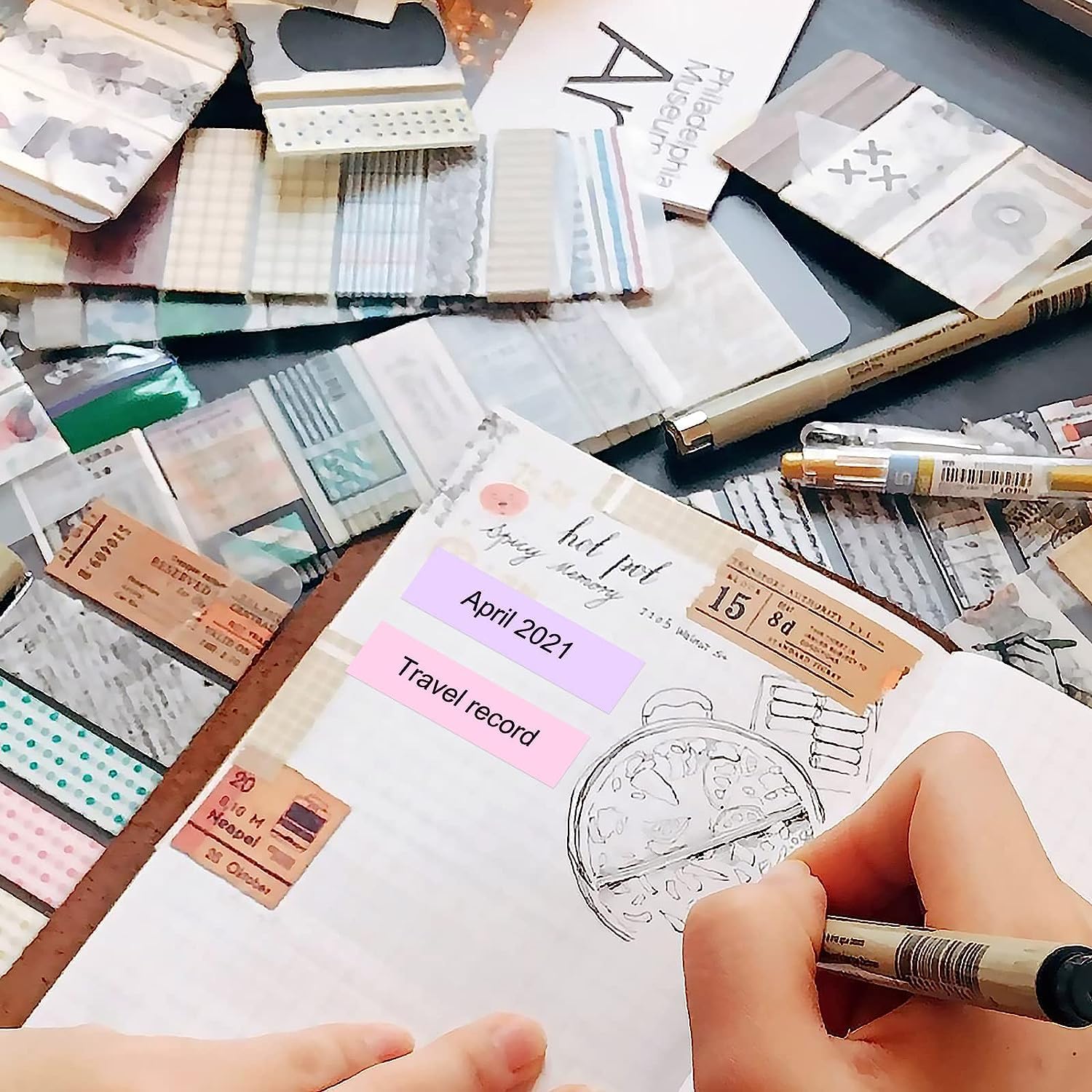 Label tape used for creative journaling and scrapbook crafts with personalized labels