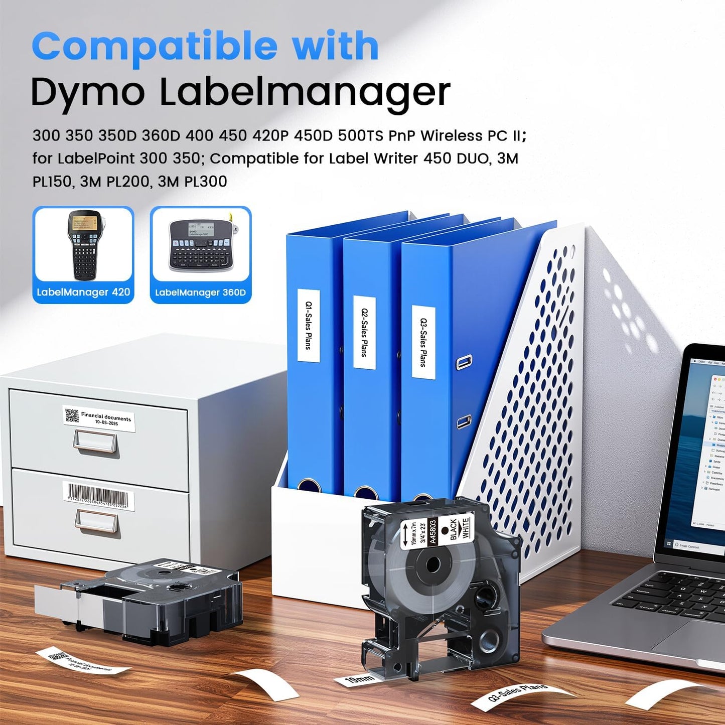 6 Pack 19mm Compatible with DYMO D1 45803 3/4" x 23' Label Maker Tape Refill | 45803s A45803 Black on White 3/4 in Label Tape, Compatible for Dymo LabelManager 300 360D 420P 450D 500TS 450 Duo, 19mm x 7m