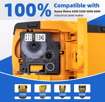 DYMO 18488 compatible 12mm flexible nylon label tape for Rhino 4200, 5000, 5200 and 6000
