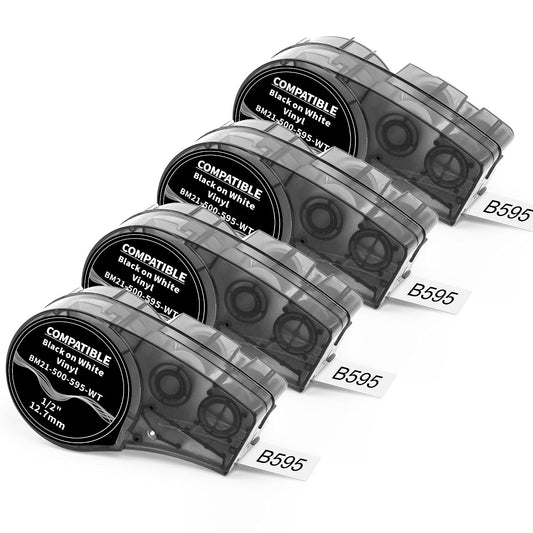 Colorty 3-pack M21-500-595-WT 1/2 inch (12.7mm) x 21 feet black on white vinyl cartridges for BMP21 series, not compatible with M210 or M211 label makers.