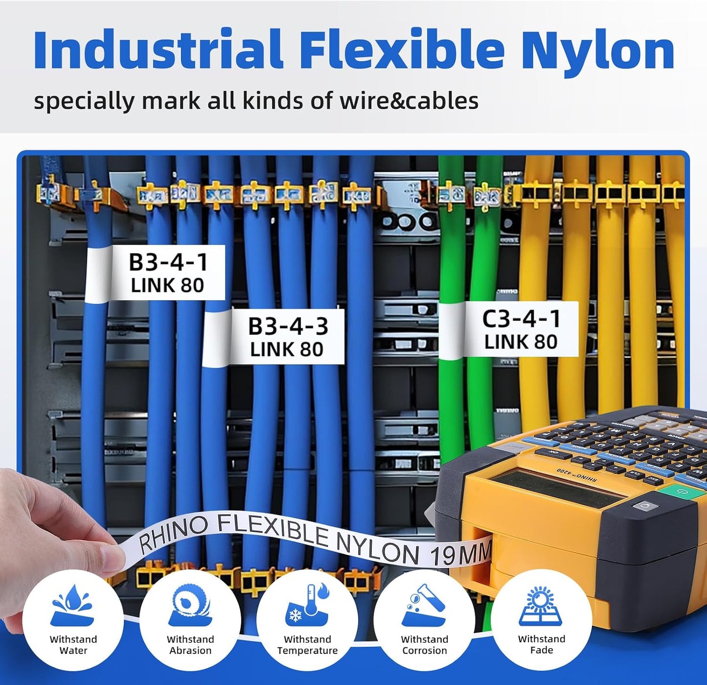 DYMO 18489 compatible industrial flexible nylon label tape for wire and cable identification