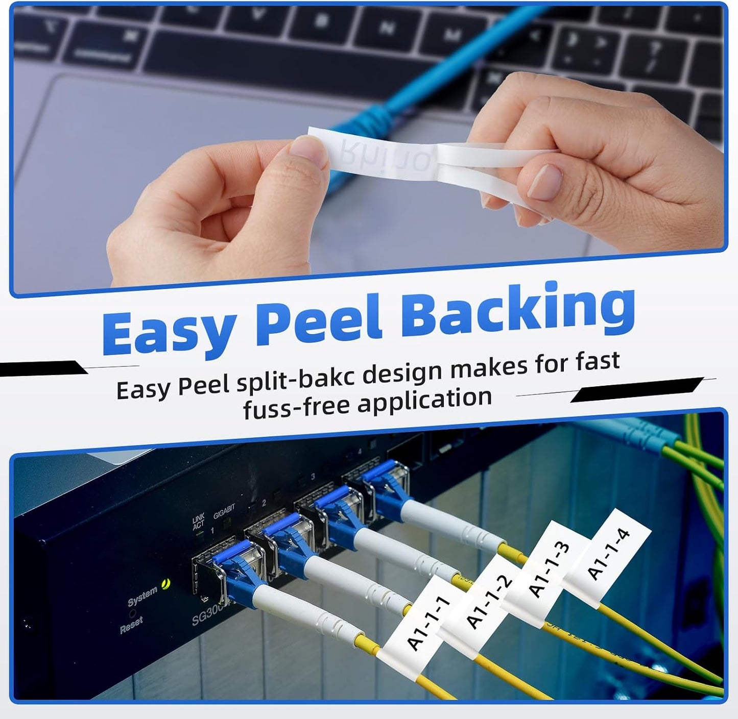 DYMO 18489 compatible label tape with easy peel backing for cable labeling