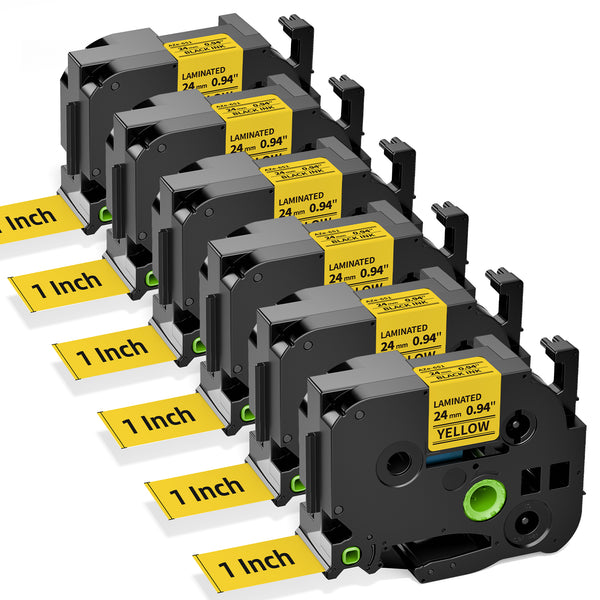 Compatible Replacement for Brother TZe-651 24mm Yellow Laminated Label Tape – Black on Yellow, 6 Rolls x 8m, for PT‑D600/PT‑P710BT/PT‑P950NW & More P‑touch Printers